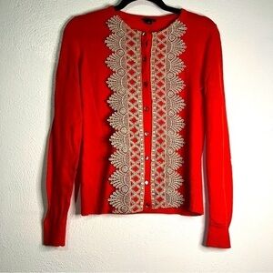 Ann Taylor Red Cardigan with Cream Lace Detail